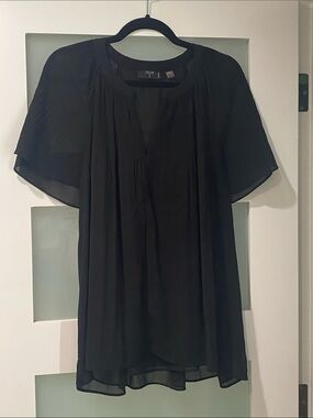 Tahari Black Pleated Short-Sleeve Blouse